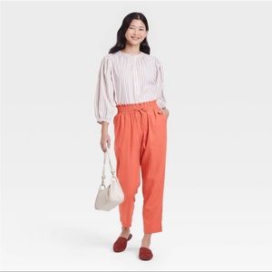 A New Day women’s high rise ruffle waisted pull on ankle pant linen blended